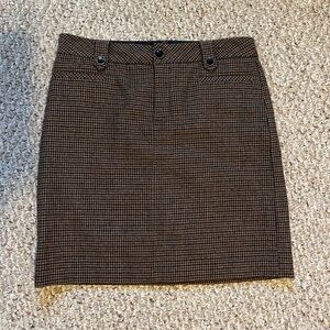 EDDIE BAUER LINED WOOL BLEND BROWN PLAID SKIRT 6